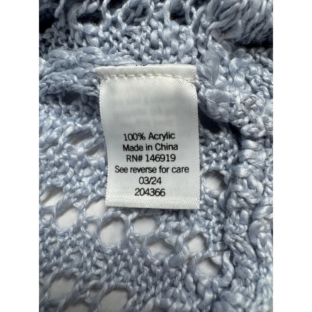 LC Lauren Conrad Women XL Light Blue Open Knit Crochet Ruffle Cardigan WL32S005R